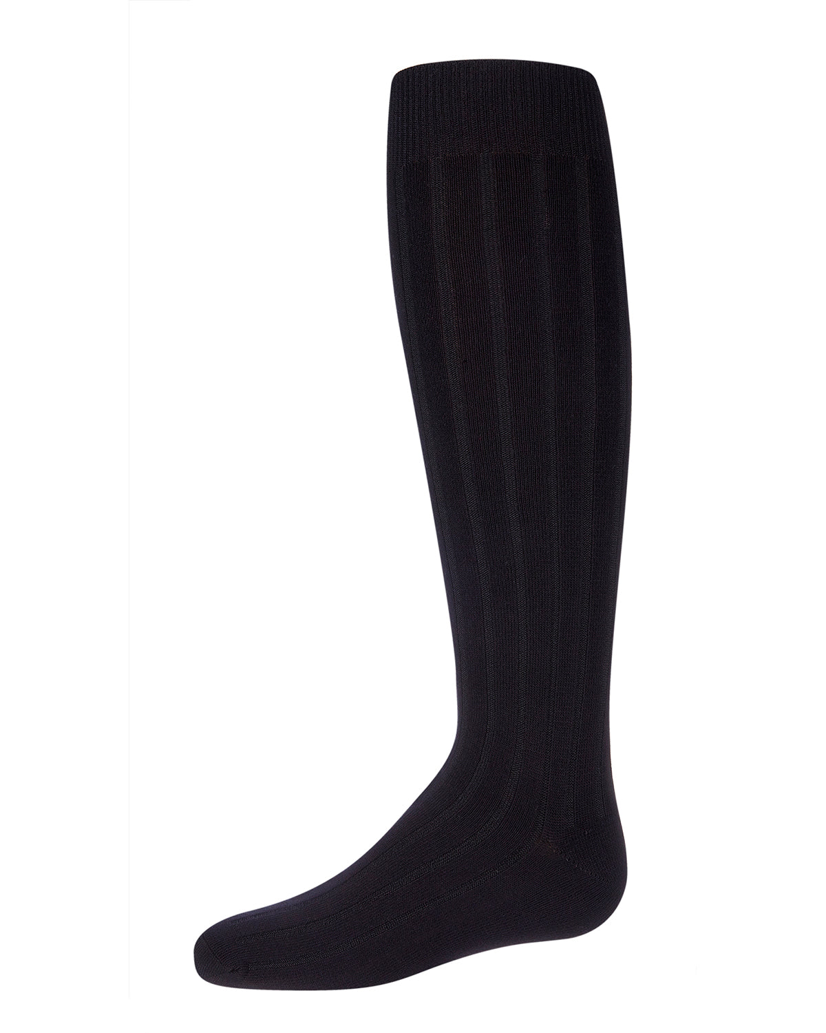 Girls Wide Ribbed Cotton Blend Uniform Knee Socks : Color: Black