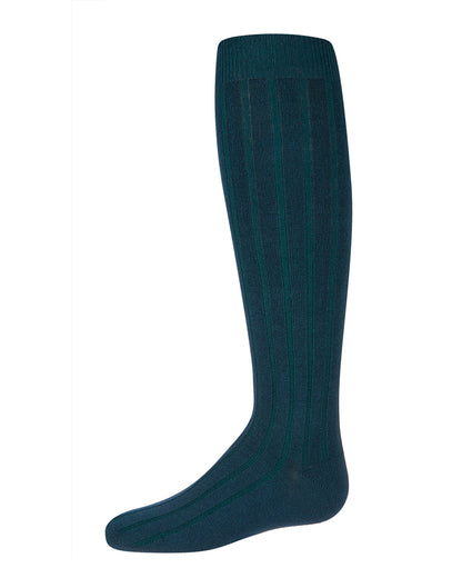 Girls Wide Ribbed Cotton Blend Uniform Knee Socks : Color: Dark Hunter Green