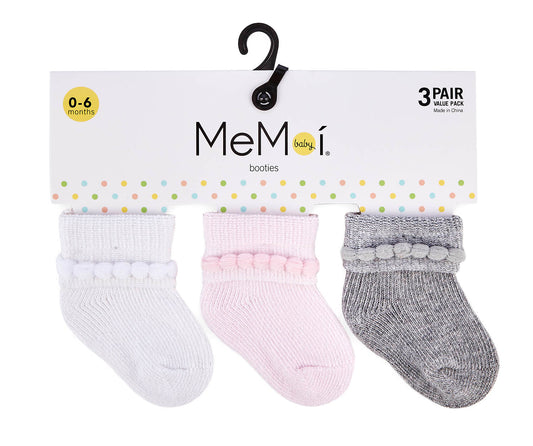 Baby Bootie Cotton Blend Socks 3 Pack : Color: White-Light Pink-Light Gray Heather