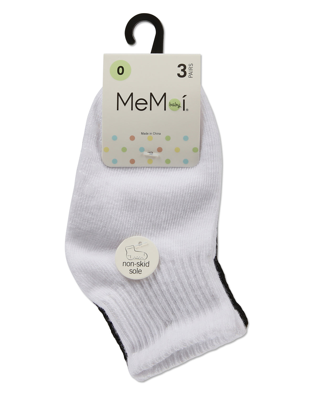 3 Pairs Infant Ribbed Non-Skid Ankle Socks : Color: White-Black-Gray