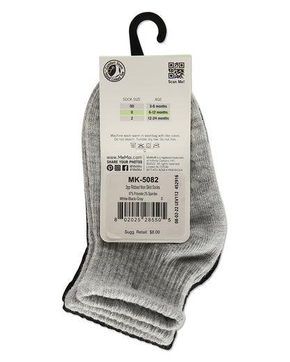3 Pairs Infant Ribbed Non-Skid Ankle Socks : Color: White-Black-Gray