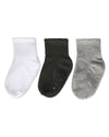 3 Pairs Infant Ribbed Non-Skid Ankle Socks : Color: White-Black-Gray