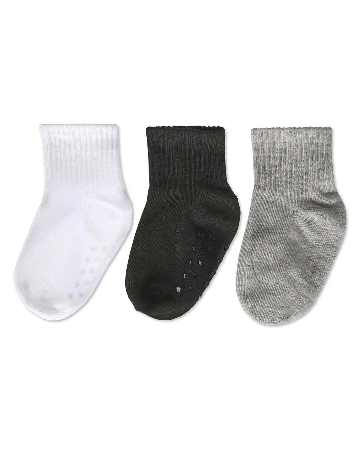 3 Pairs Infant Ribbed Non-Skid Ankle Socks : Color: White-Black-Gray