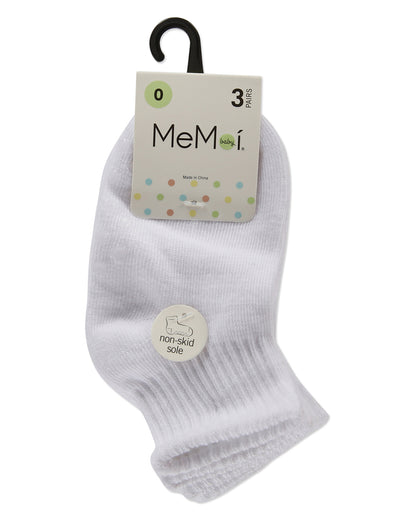3 Pairs Infant Ribbed Non-Skid Ankle Socks : Color: White-Black-Gray