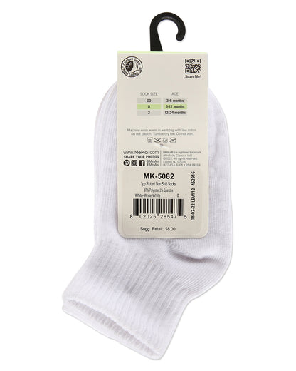 3 Pairs Infant Ribbed Non-Skid Ankle Socks : Color: White-Black-Gray