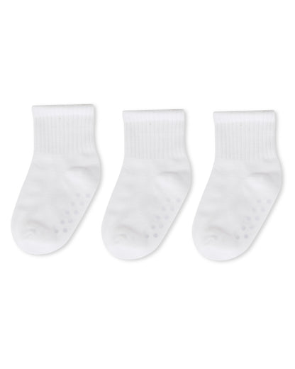 3 Pairs Infant Ribbed Non-Skid Ankle Socks : Color: White-White-White