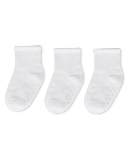 3 Pairs Infant Ribbed Non-Skid Ankle Socks : Color: White-White-White