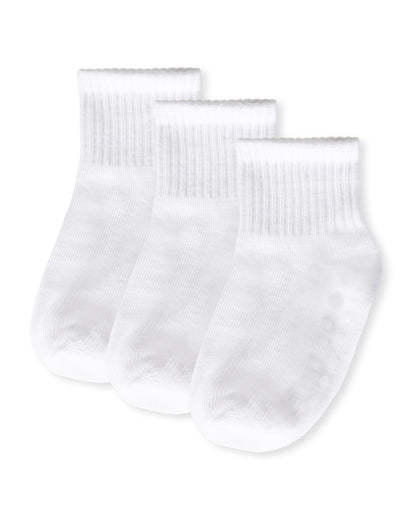 3 Pairs Infant Ribbed Non-Skid Ankle Socks : Color: White-Black-Gray