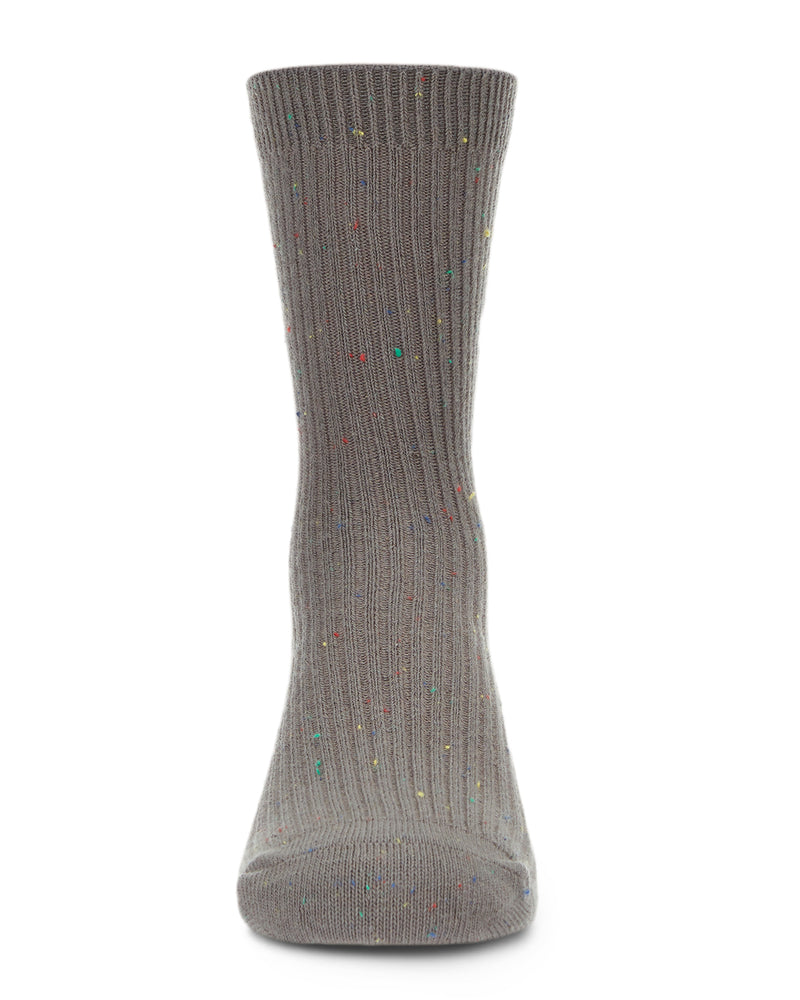 Thin Ribbed Cotton Blend Speckled Crew Sock