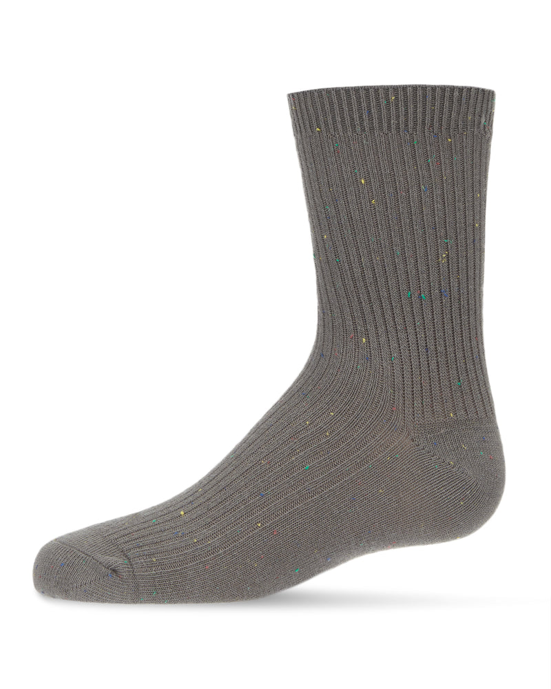 Thin Ribbed Cotton Blend Speckled Crew Sock