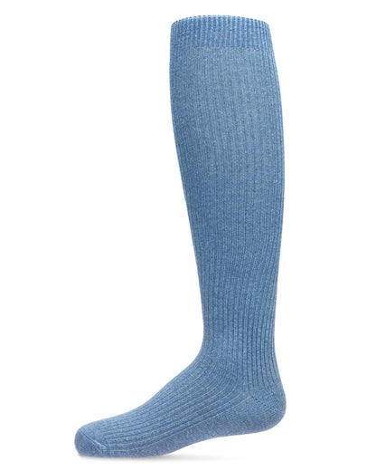 Thin Ribbed Girls Cotton Blend Knee High Sock : Color: Light Denim