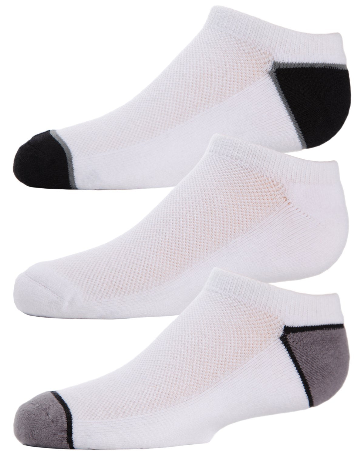 Unisex Kids No Show Sport Ankle Socks 3 Pack : Color: Black/White/Gray