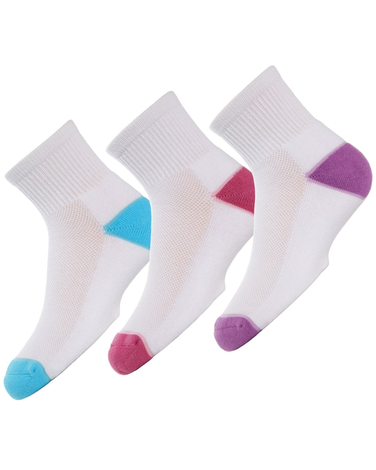 Unisex Quarter-Crew Kids Sport Socks 3-Pack : Color: Blue/Pink/Purple