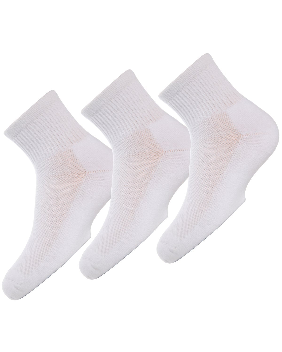 Unisex Quarter-Crew Kids Sport Socks 3-Pack : Color: White/White/White