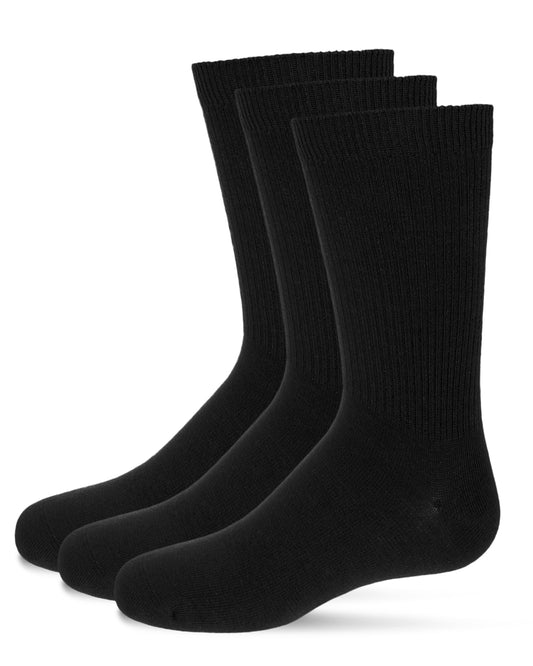 Boys' 3 Pair Pack Thin Ribbed Cotton Blend Crew Socks : Color: Black
