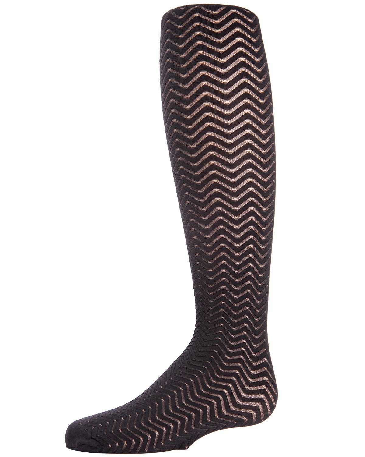 Girls' Chevron Wave Sheer Nylon Tights : Color: Black
