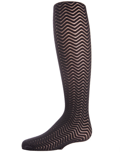 Girls' Chevron Wave Sheer Nylon Tights : Color: Black