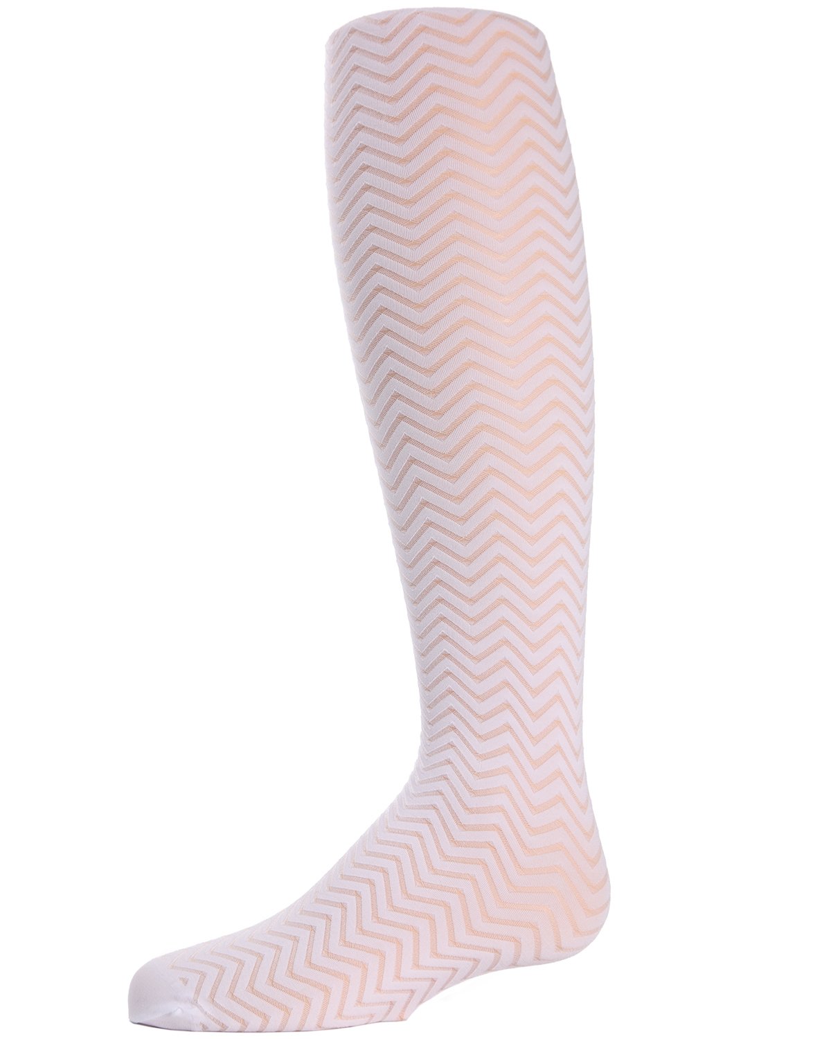 Girls' Chevron Wave Sheer Nylon Tights : Color: White