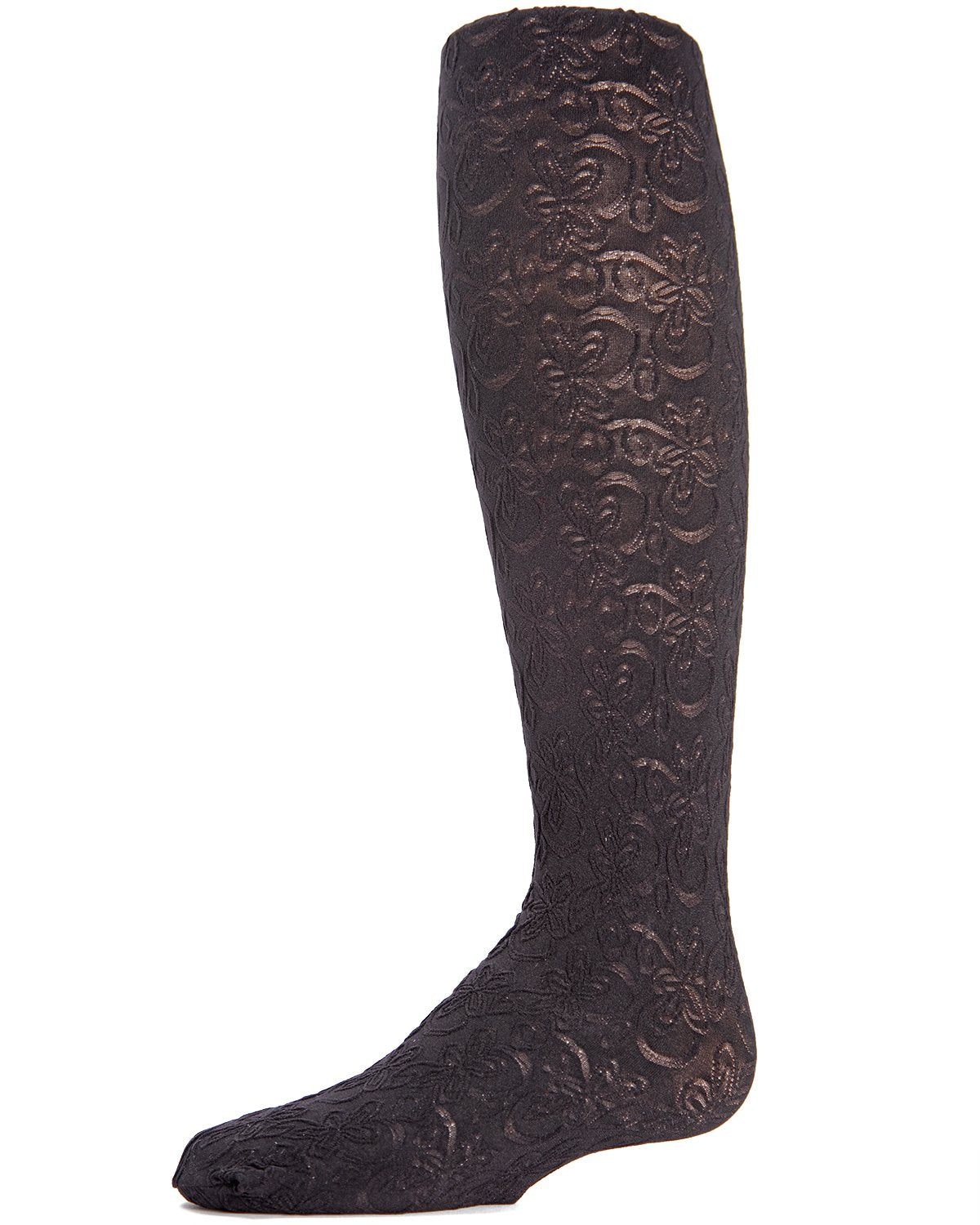 Swirled Floral Girls Opaque Tights : Color: Black