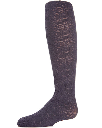 Swirled Floral Girls Opaque Tights : Color: Navy