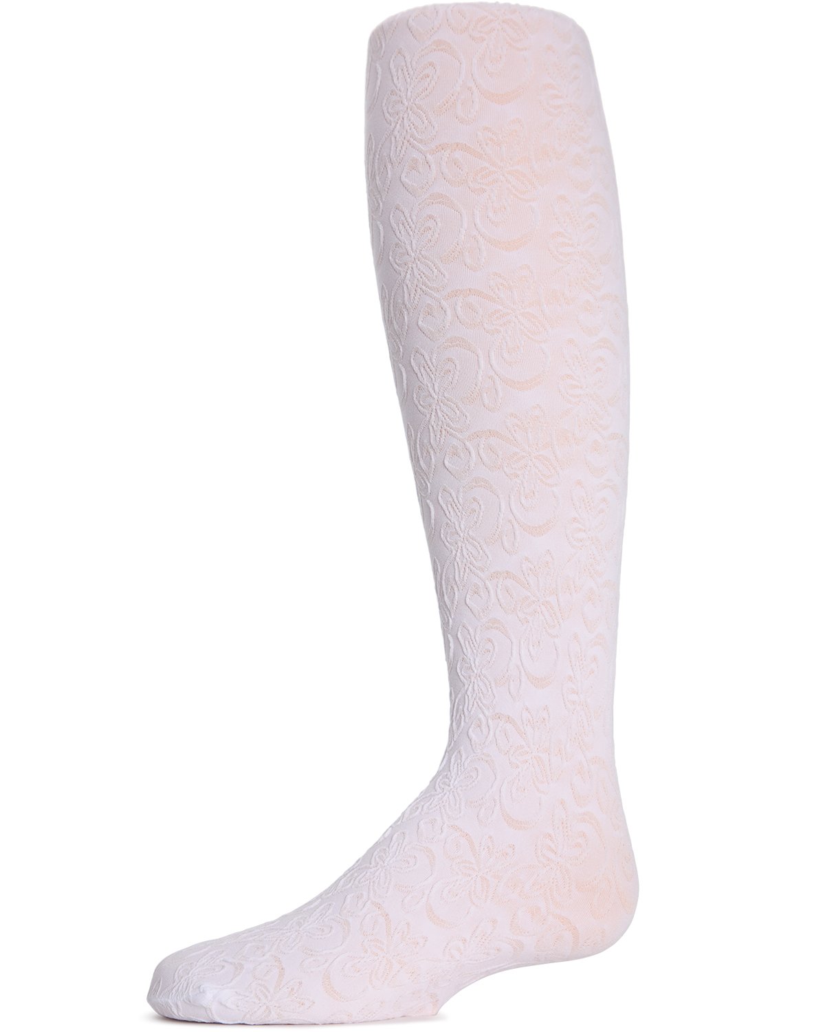 Swirled Floral Girls Opaque Tights : Color: White