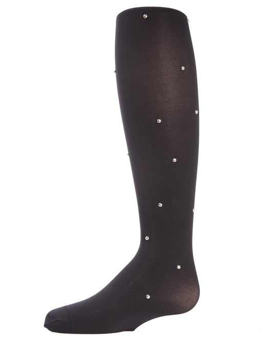 On The Dot Embellished Girls Opaque Tights : Color: Black