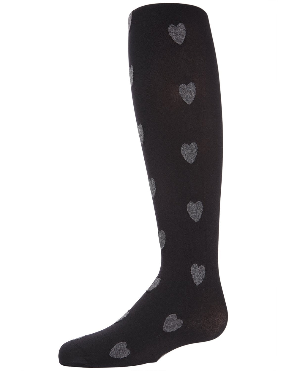 Girls' Heathered Heart Opaque Nylon Tights : Color: Black