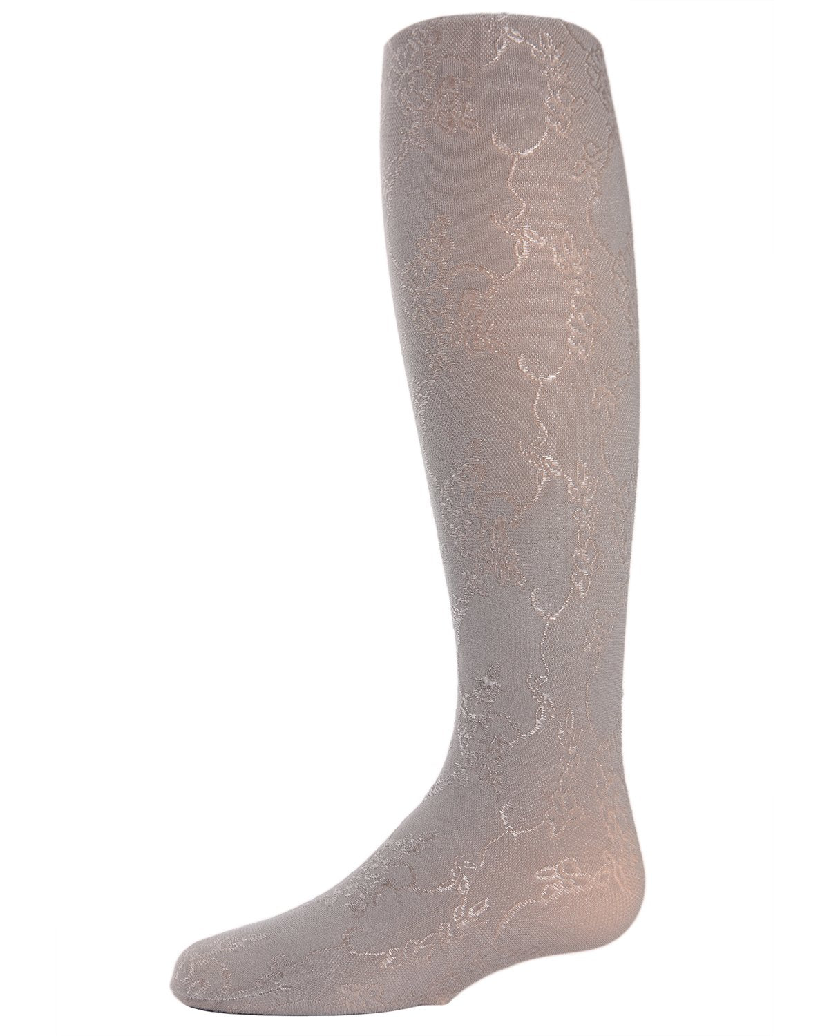 Girls' Shiny Floral Vine Tights : Color: Light Gray