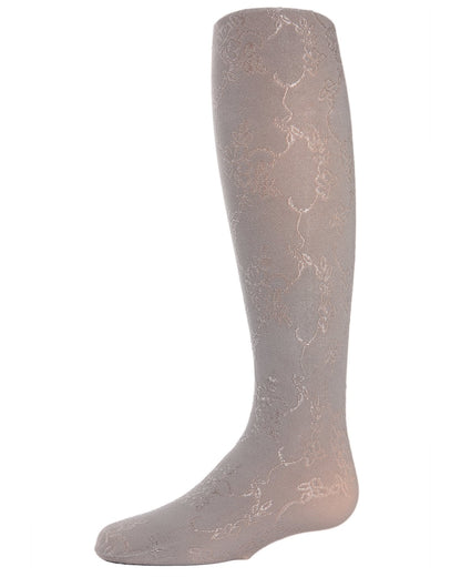 Girls' Shiny Floral Vine Tights : Color: Light Gray