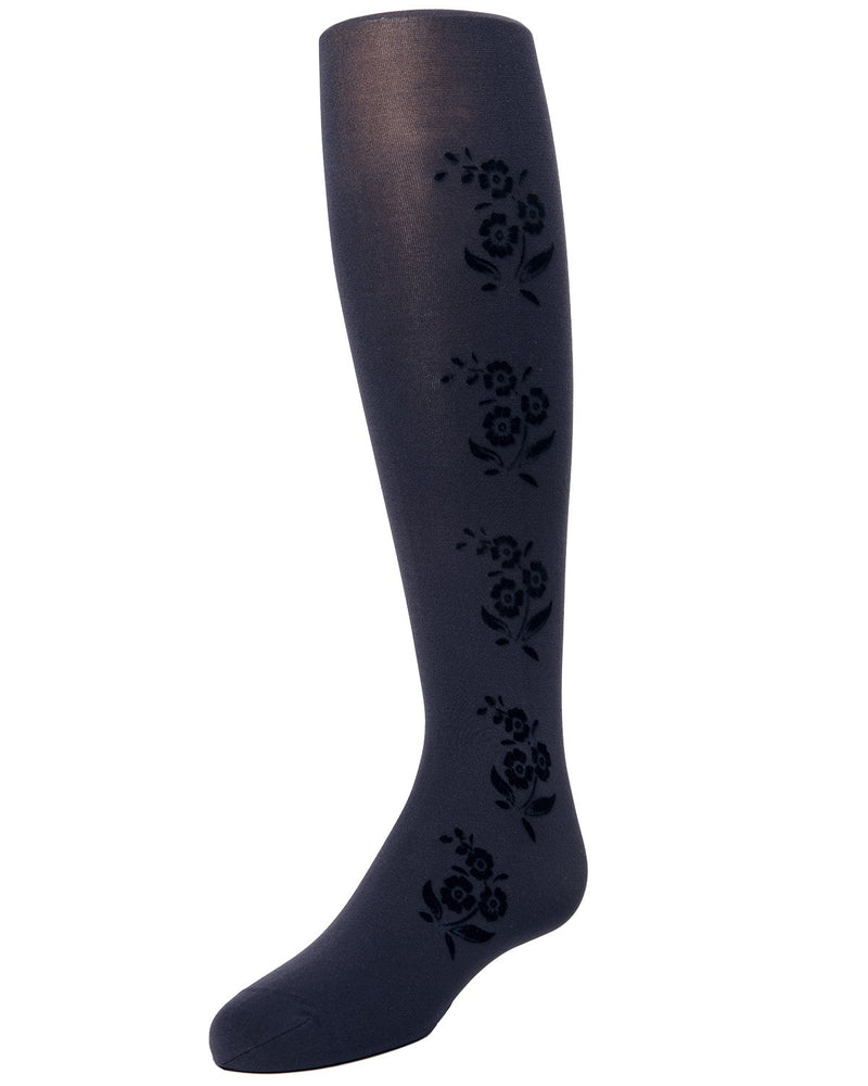 Flocked Floral Girls Opaque Tights