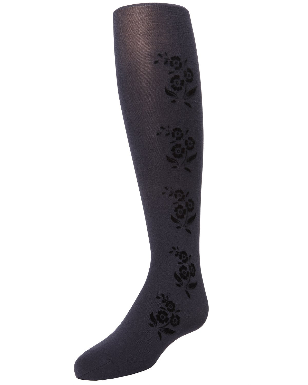 Girls' Flocked Floral Opaque Tights : Color: Black