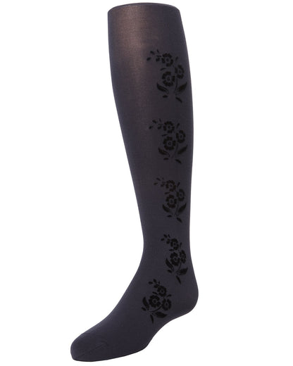 Girls' Flocked Floral Opaque Tights : Color: Black