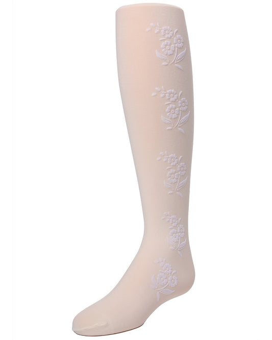 Girls' Flocked Floral Opaque Tights : Color: Winter White