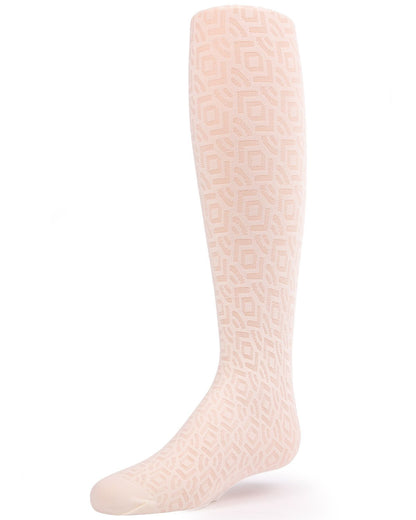 Girls' Sheer Geo Art Deco-Inspired Tights : Color: Cream