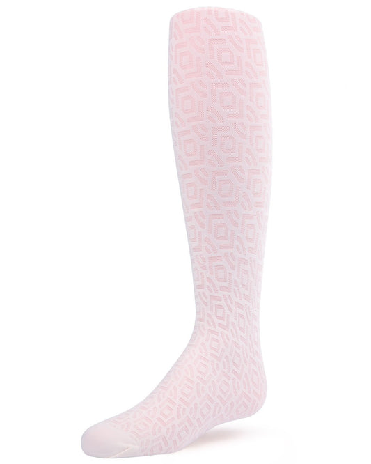 Girls' Sheer Geo Art Deco-Inspired Tights : Color: White