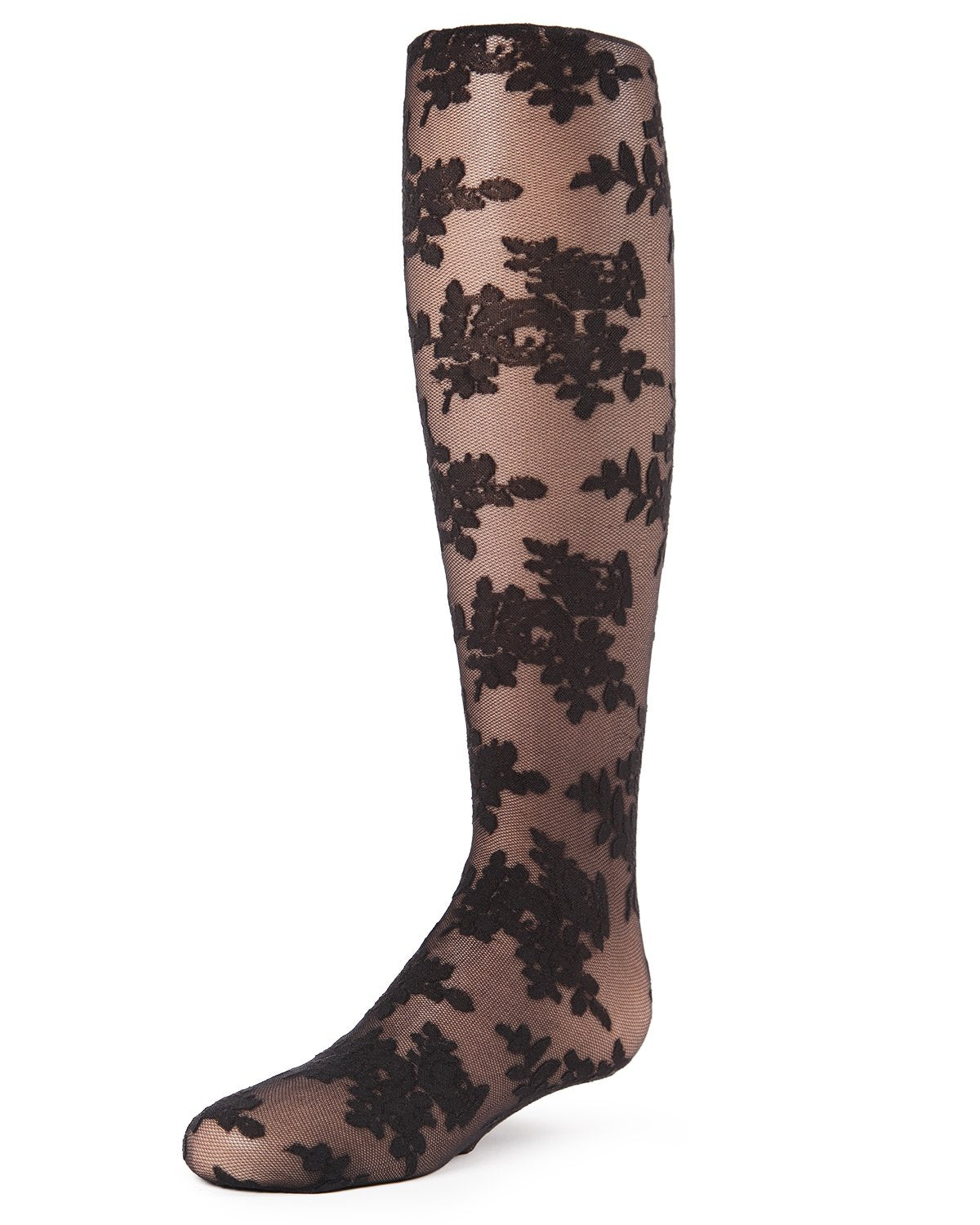 Fancy Floral Girls Sheer Tights : Color: Black