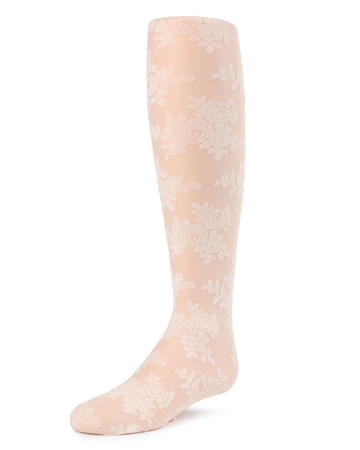 Fancy Floral Girls Sheer Tights : Color: Winter White