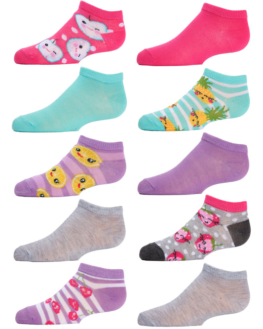Girls' 10 Pair Pack Fruit Low Cut Socks : Color: Assorted Brights
