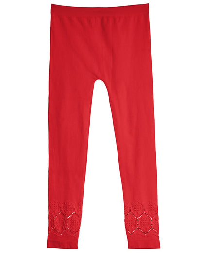 Girls' Lovely Lace Comfort Stretch Leggings : Color: Red