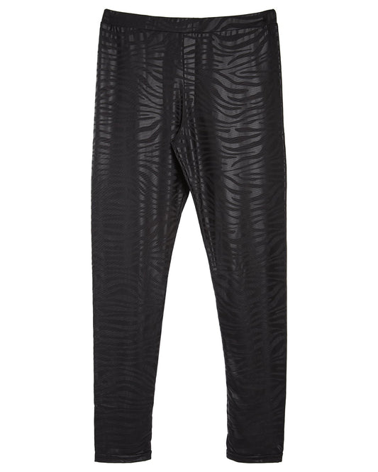 Girls' Vegan Leather Zebra Comfort Stretch Leggings : Color: Black