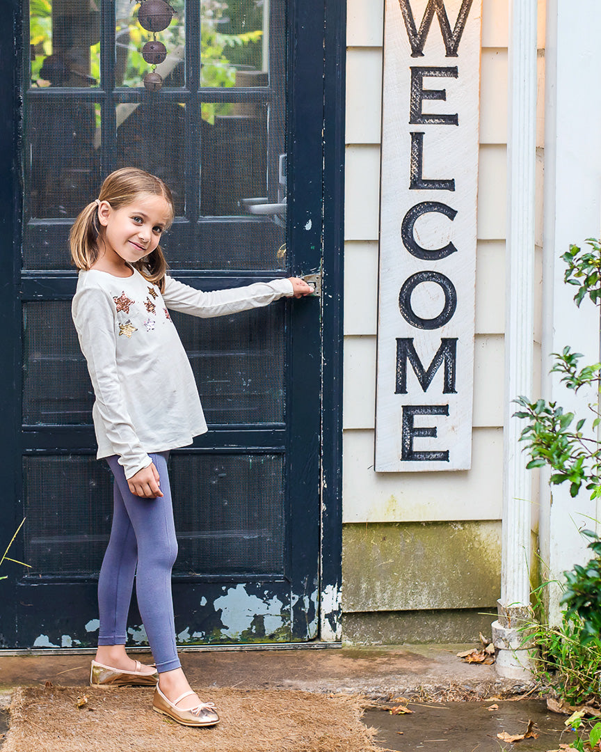 Girls' Front Seam Cotton Blend Leggings : Color: Black