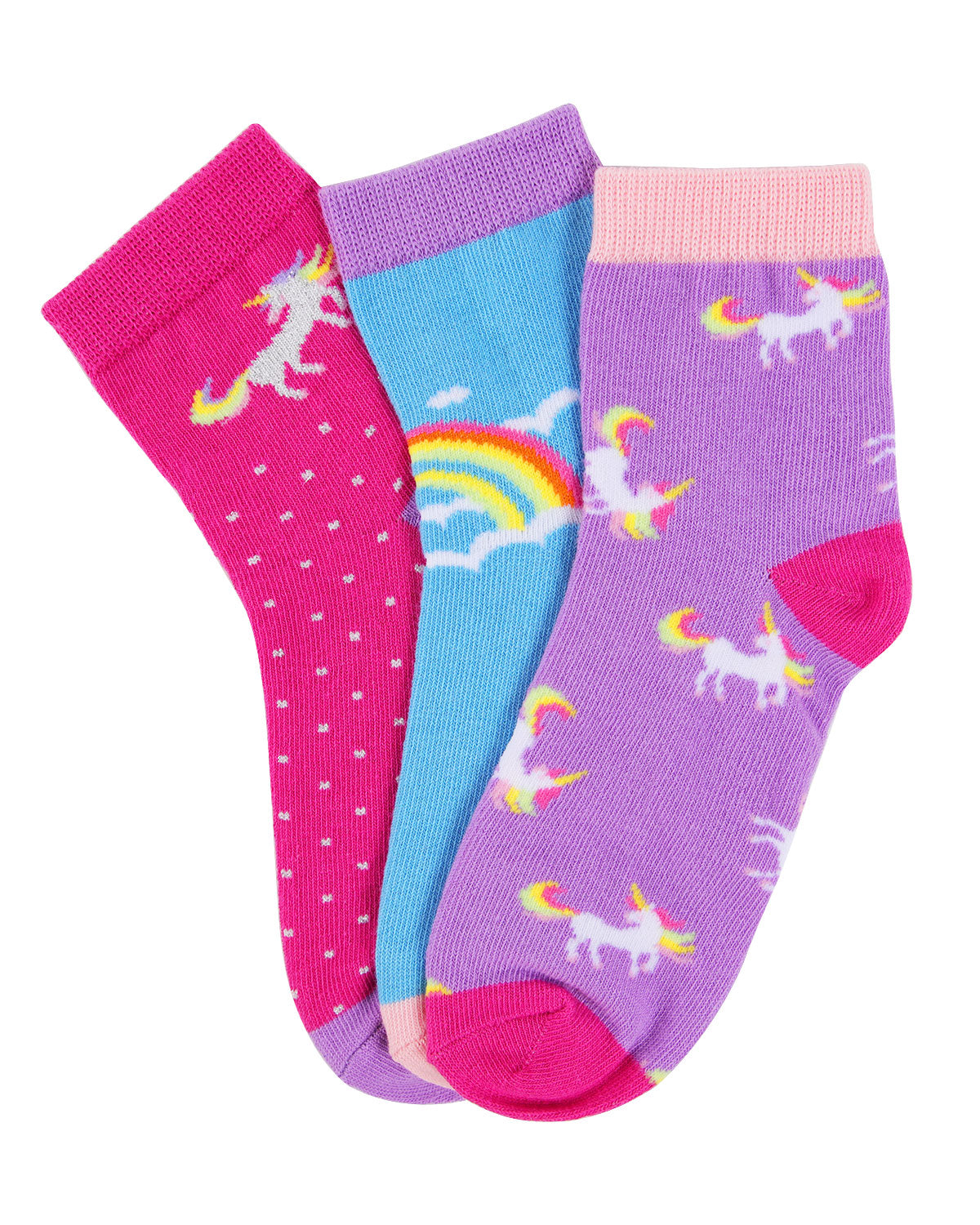 Unicorn Girls Cotton Blend Ankle Socks 3-Pack : Color: Assorted