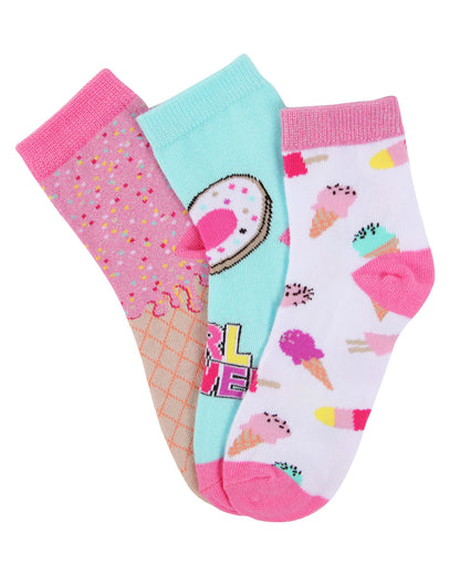 Ice Cream Girls Cotton Blend Ankle Socks 3-Pack : Color: Assorted