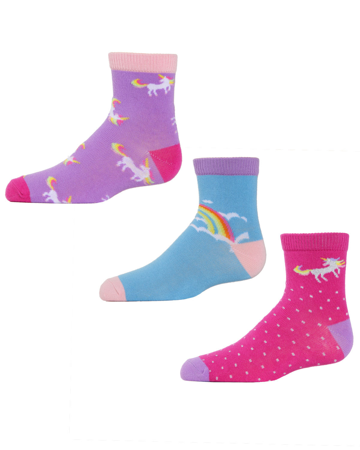 Unicorn Girls Cotton Blend Ankle Socks 3-Pack : Color: Assorted