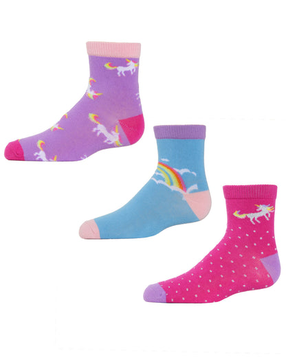 Unicorn Girls Cotton Blend Ankle Socks 3-Pack : Color: Assorted