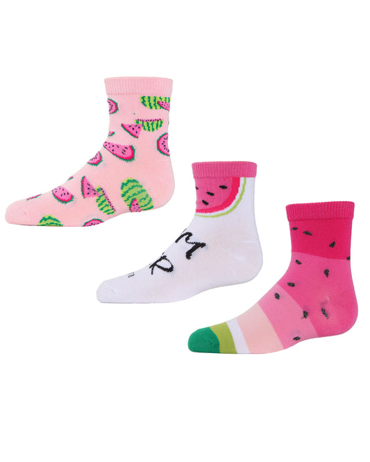 Watermelon Cotton Blend Ankle Socks 3-Pack : Color: Assorted C