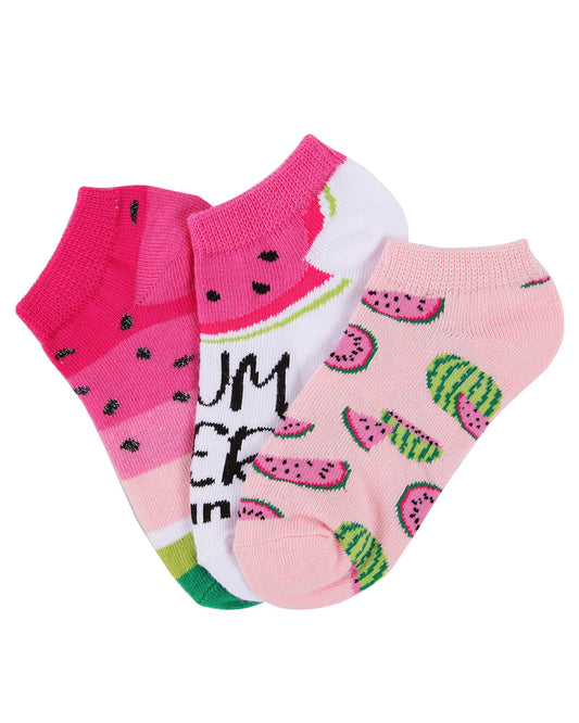 Watermelon No Show Cotton Blend Socks 3-Pack : Color: Assorted