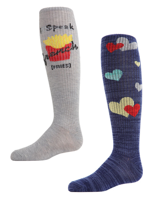 Girls' 2 Pair Pack I Speak French Fries Knee High Socks : Color: Assorted