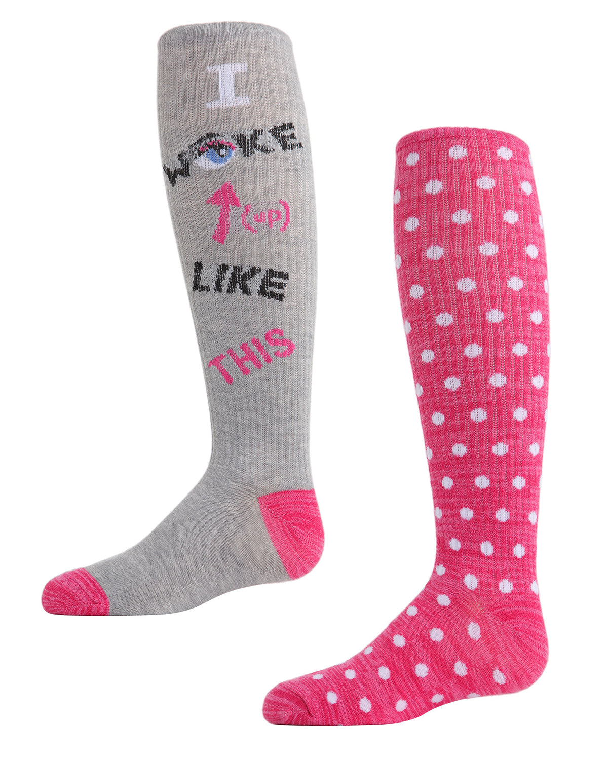 Girls' 2 Pair Pack I woke up like this Knee High Socks : Color: Assorted