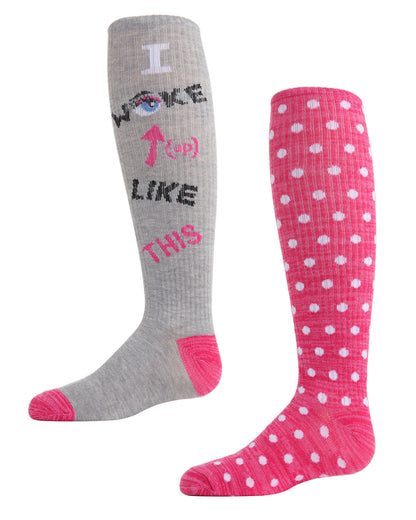 Girls' 2 Pair Pack I woke up like this Knee High Socks : Color: Assorted